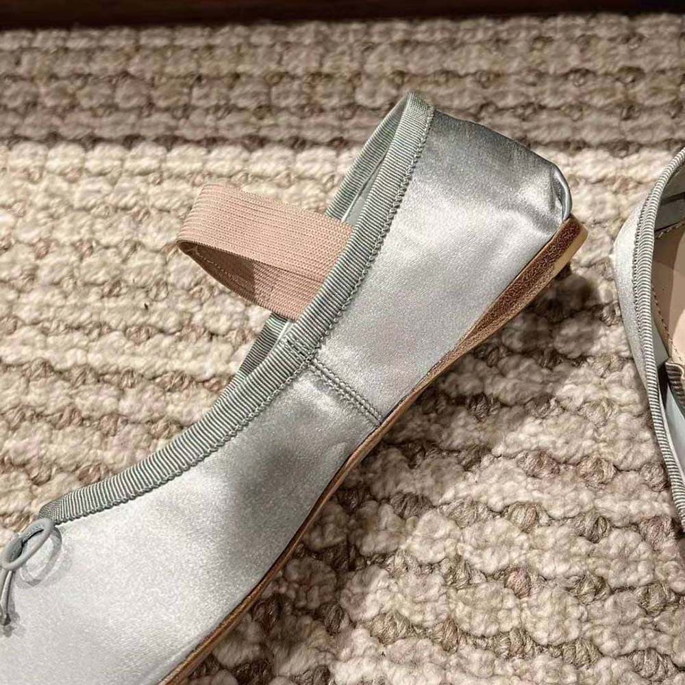 GIÀY Miu Miu Women Satin Ballerinas with Knit Logo Label-Blue