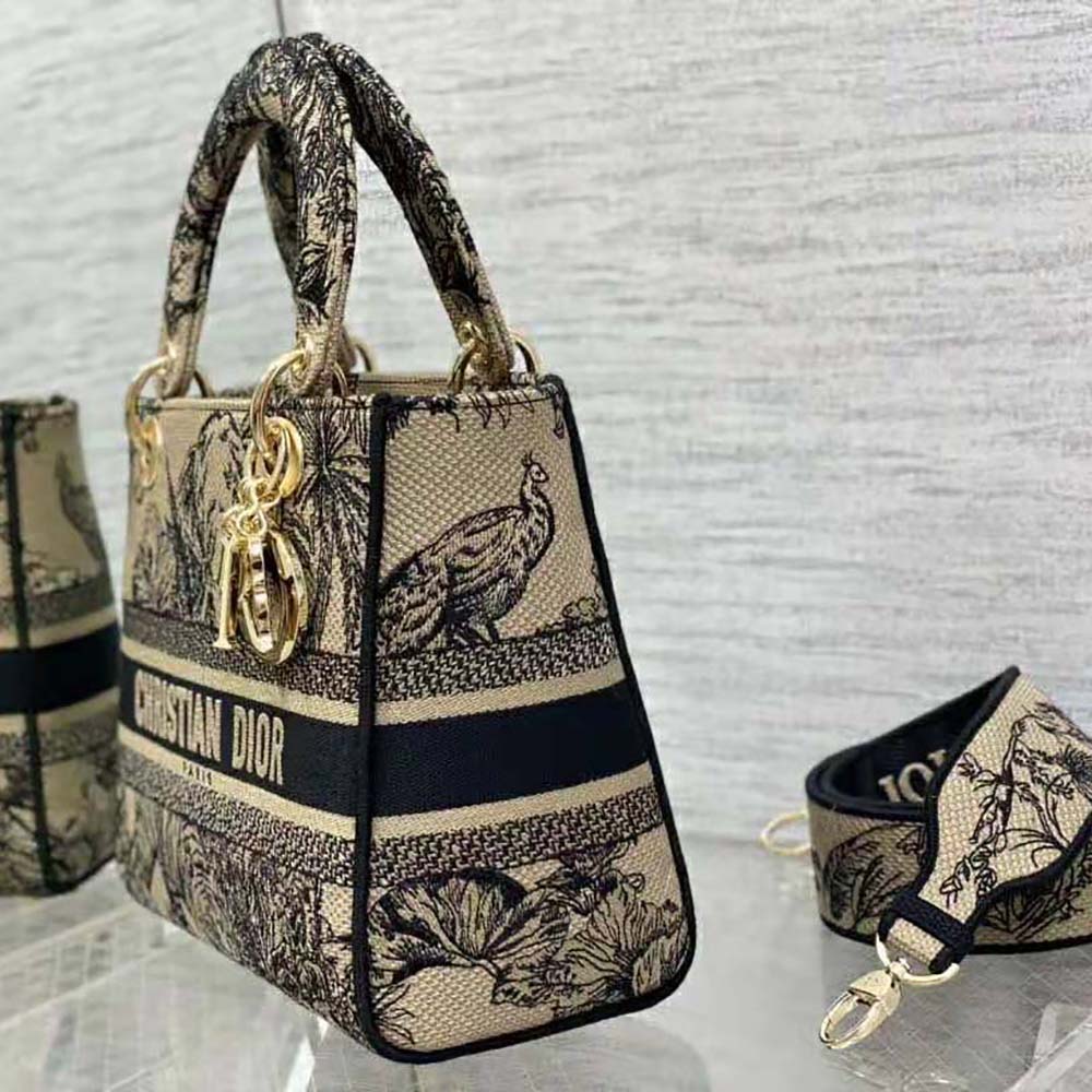 TÚI Dior Women Medium Lady D-lite Bag Beige Multicolor Toile de Jouy Voyage Embroidery