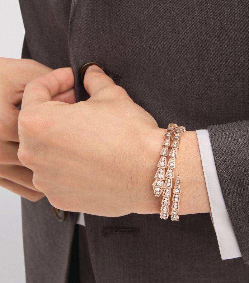 Vòng tay BVLGARI Small Rose Gold and Diamond Serpenti Viper Bracelet vàng hồng 18K