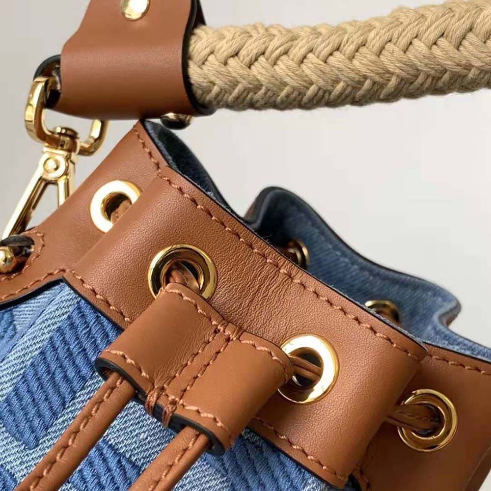 TÚI Fendi Women Mon Tresor Light Blue Denim Mini-bag with FF Embroidery