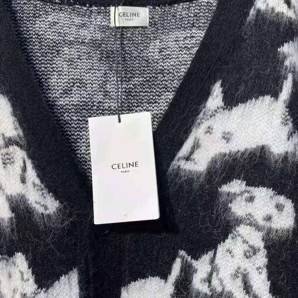 ÁO Celine Artist Jacquard Cardigan in Brushed Cotton-Black