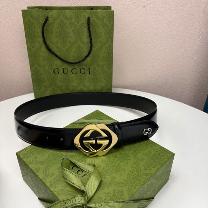 DÂY LƯNG GUCCI GG BLACK CALFSKIN LEATHER Khóa vàng
