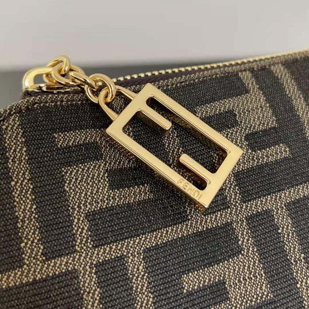 TÚI Fendi Women Baguette Pouch Brown Jacquard FF Fabric Clutch with Chain