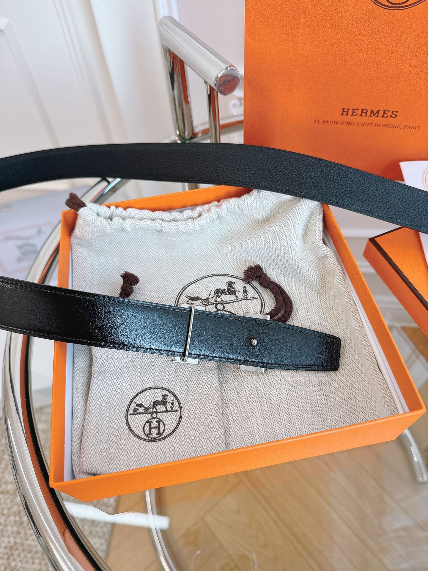 DÂY LƯNG HERMES H BLACK BLUE Togo leather hai mặt khóa bạc