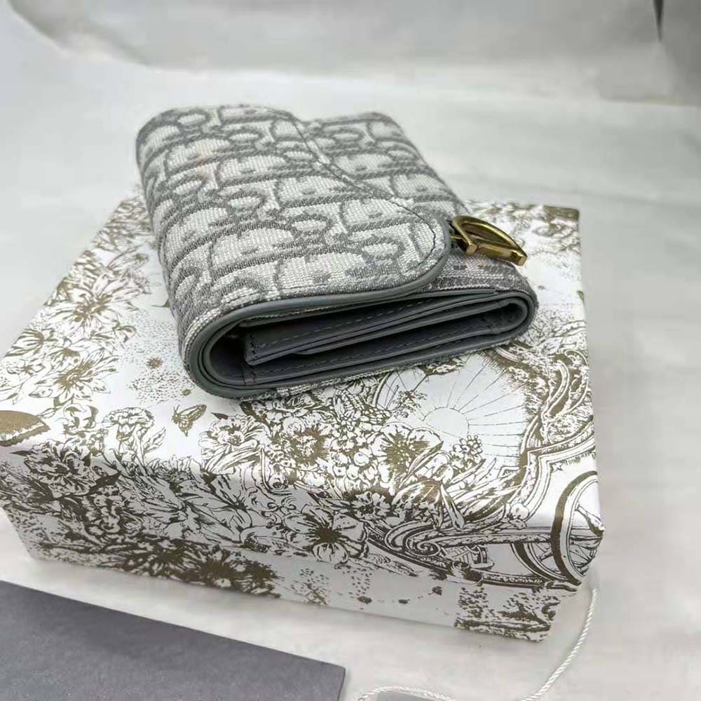 Ví Dior Women Saddle Lotus Wallet Gray Dior Oblique Jacquard