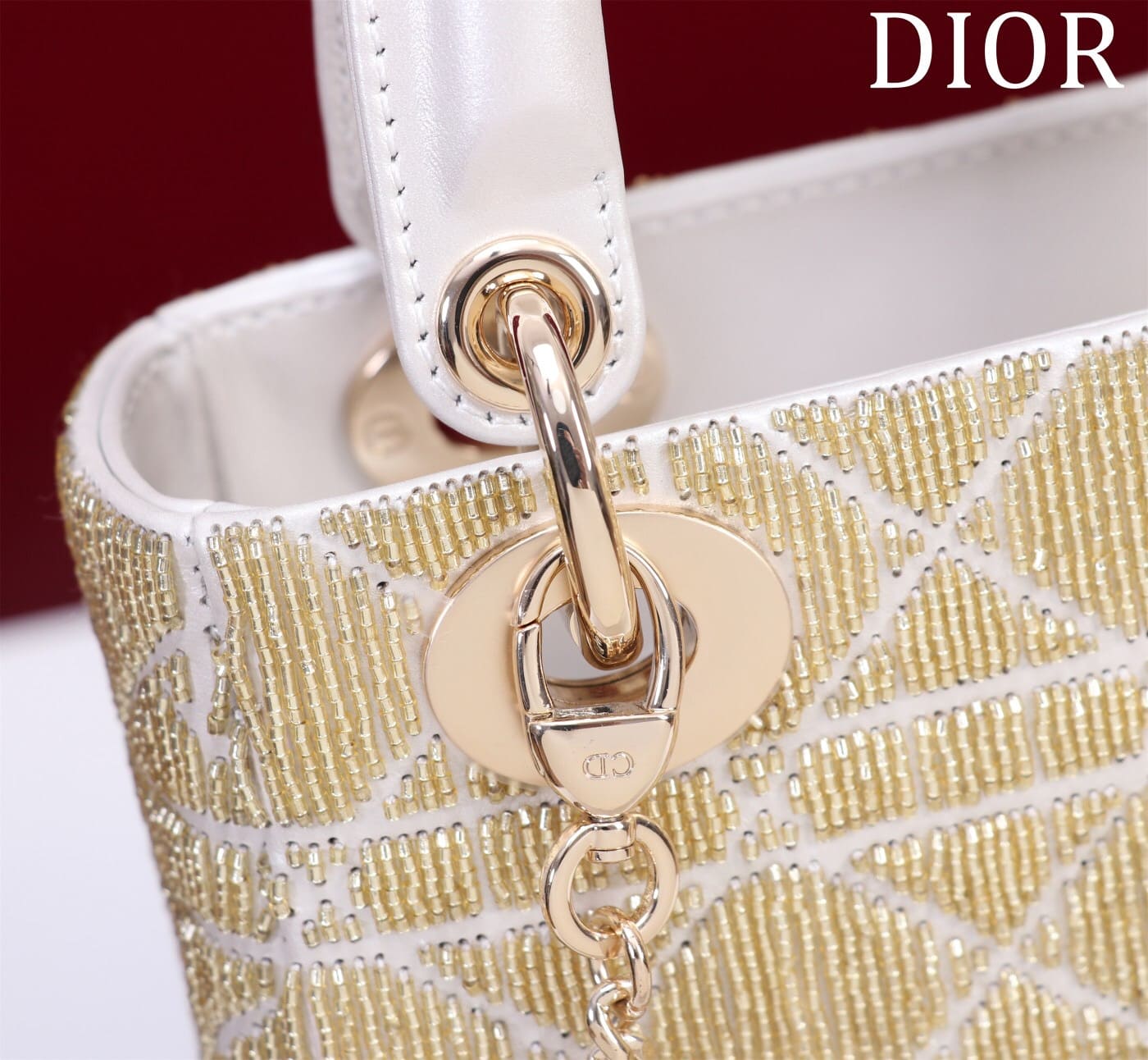 TÚI CHRISTIAN DIOR LADY DIOR Cannage Calfskin with Platinum Beaded Embroidery Metallic