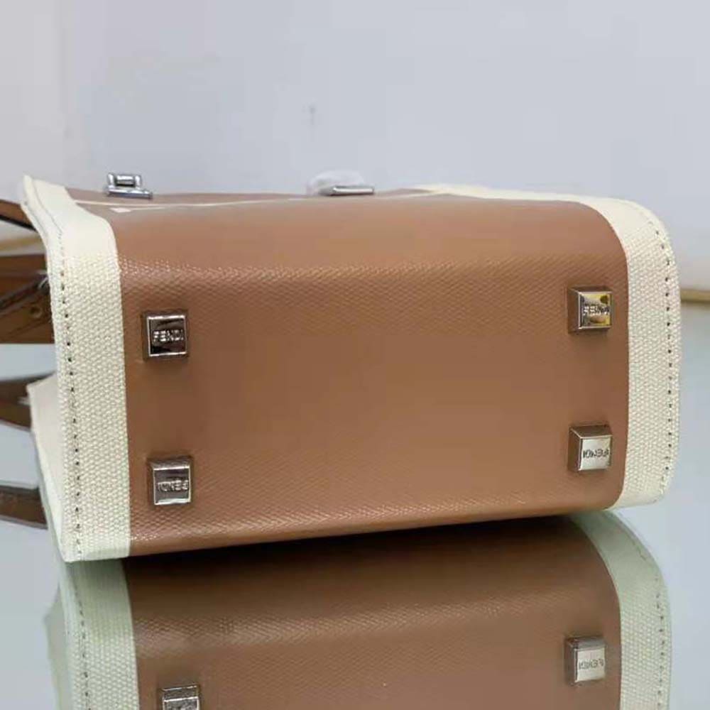 TÚI Fendi Women Mini Sunshine Shopper Brown Patent Leather and Canvas Mini-Bag