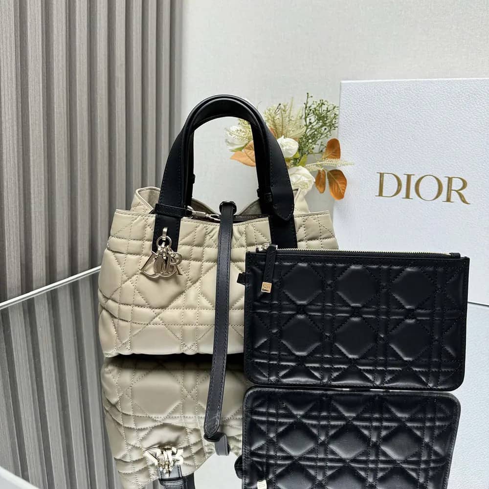 TÚI Dior Toujours Rope màu be và đen Macrocannage Calfskin cỡ nhỏ