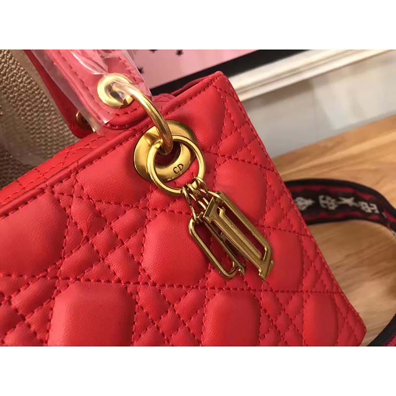 TÚI Dior My Lady Dior Bag in Cannage Lambskin-Red