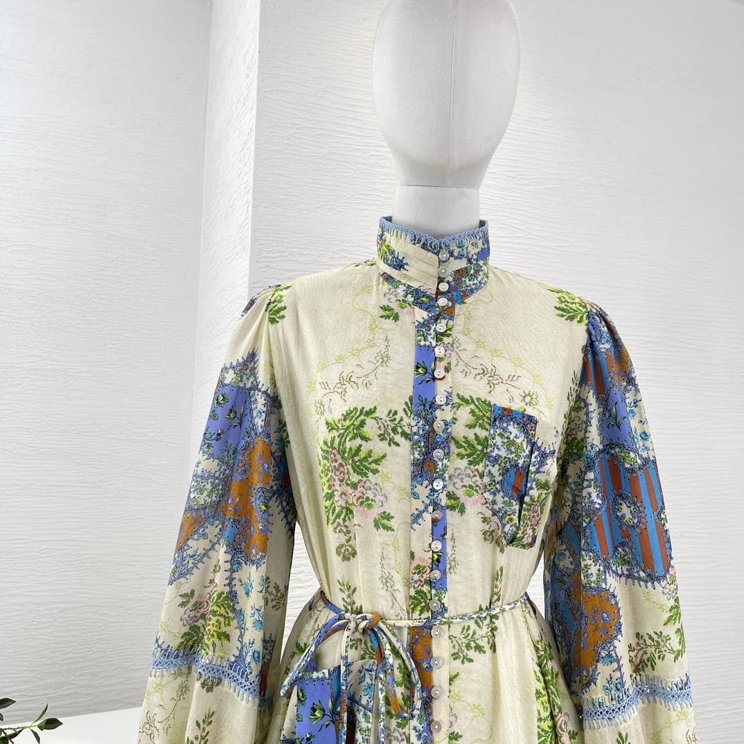 VÁY ZIMMERMANN Foral Print Long Sleeve Loose Midi Dress High Classy