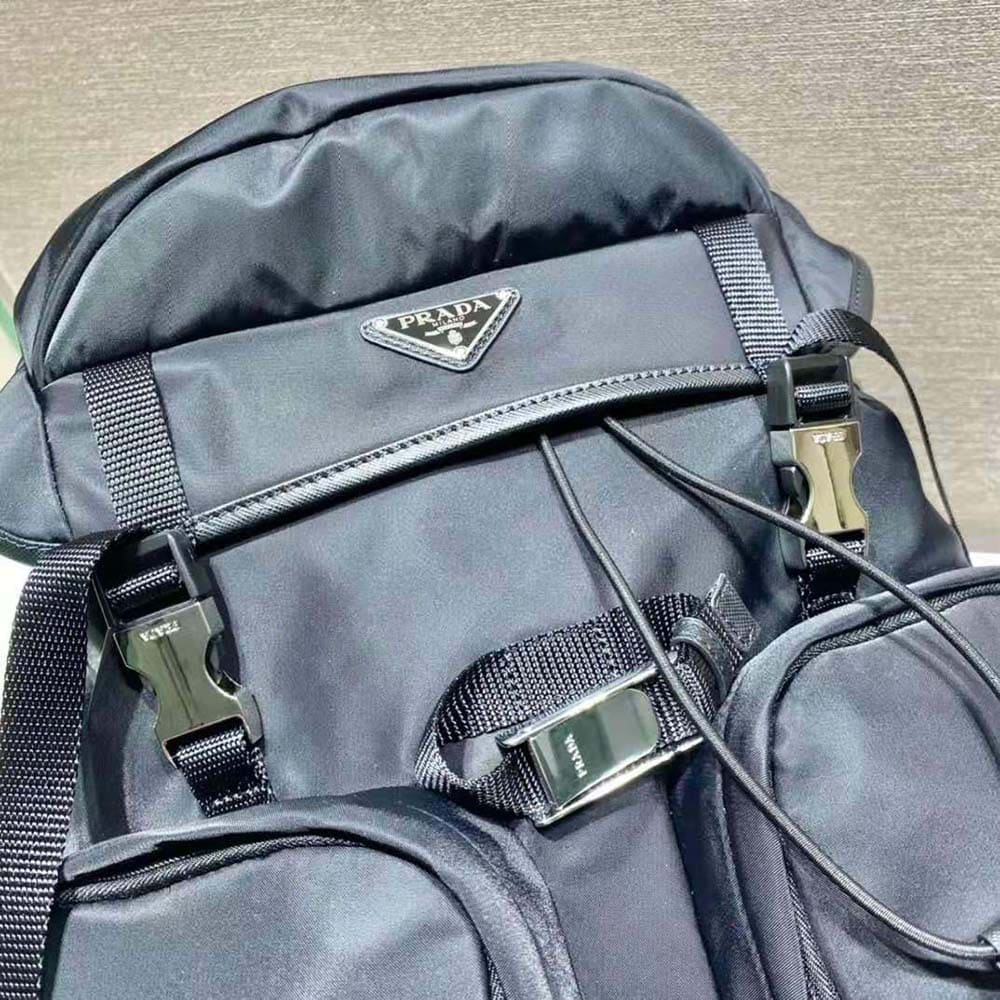BALO Prada Unisex Re-Nylon and Saffiano Leather Backpack with Triangle Logo-Black