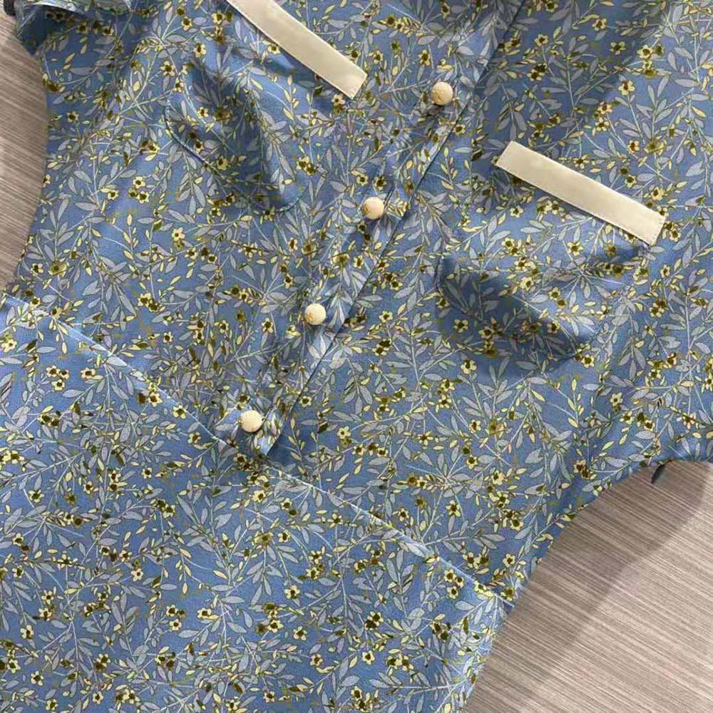 Váy Celine Women Preppy Dress in Crepe DE Chine-Blue