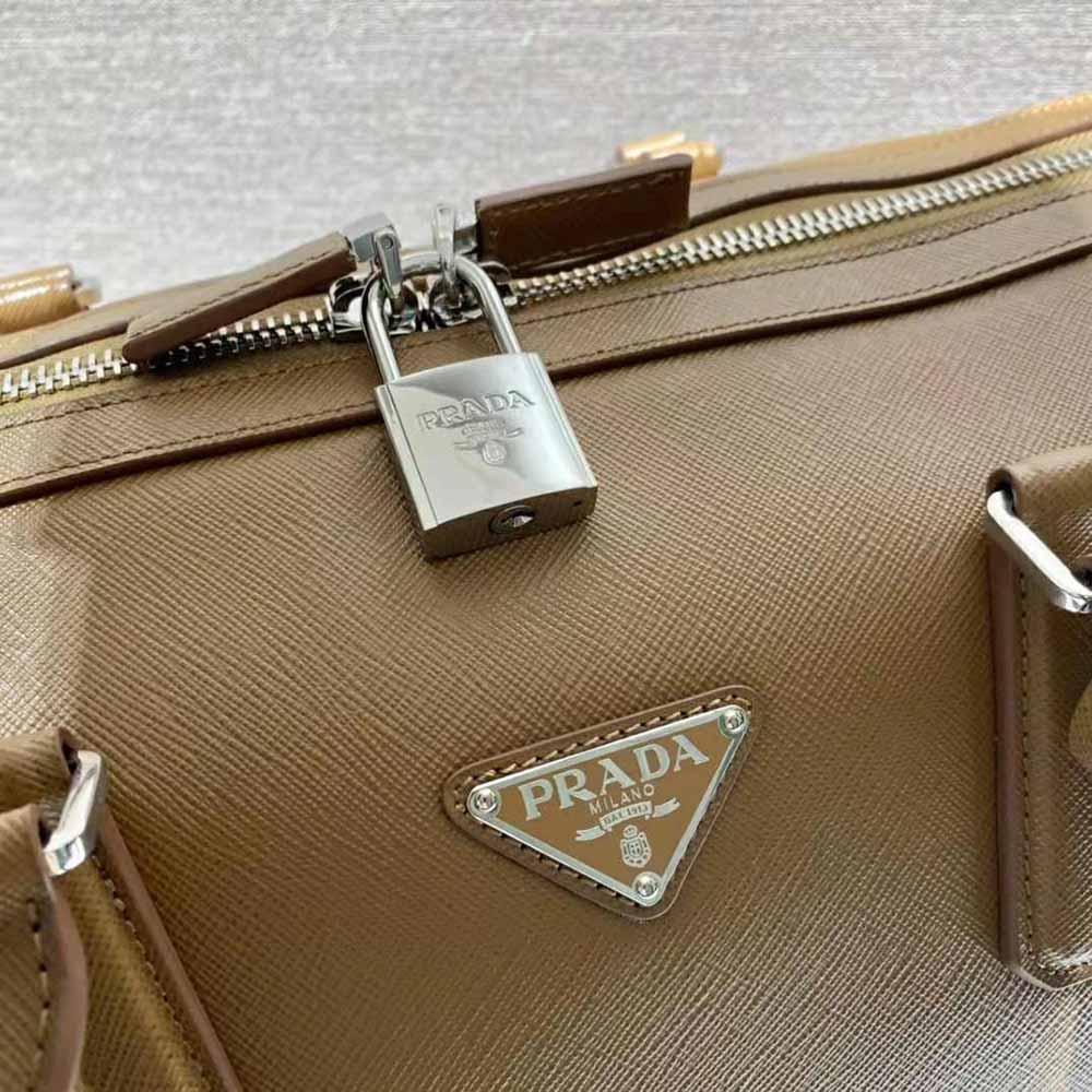TÚI PRADA Elegant Duffle Bag in Saffiano Leather Travel Bag-Brown