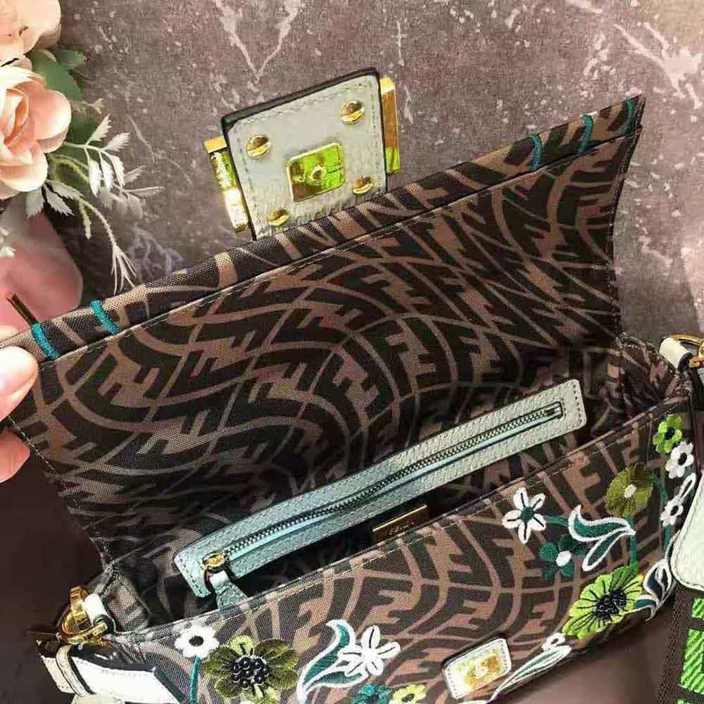 TÚI Fendi Women Baguette 1997 FF Vertigo Jacquard Bag with Embroidery