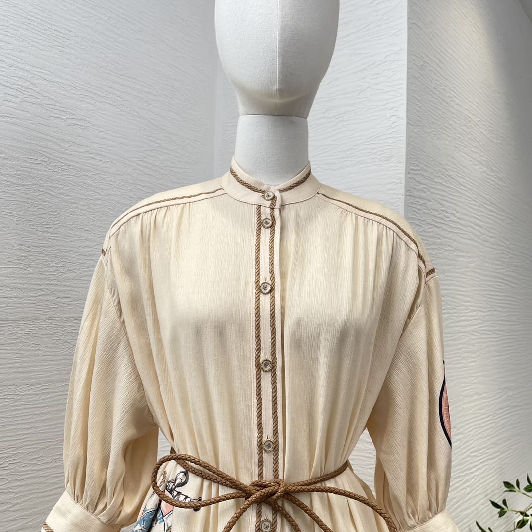 VÁY ZIMMERMANN 3/4 Sleeve Beige Loose Mini Dress High Classy