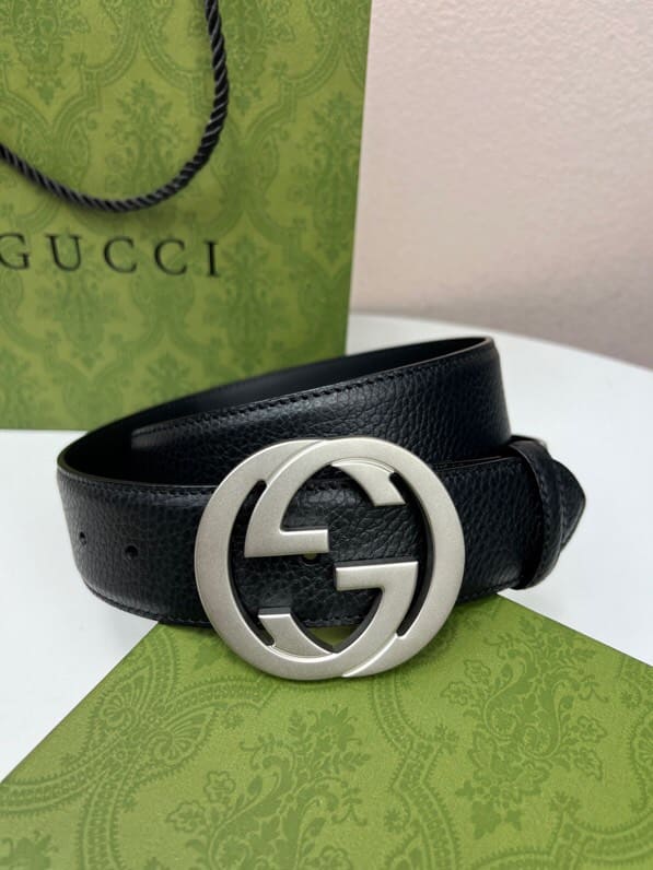 DÂY LƯNG GUCCI GG BLACK CALFSKIN LEATHER Khóa bạc