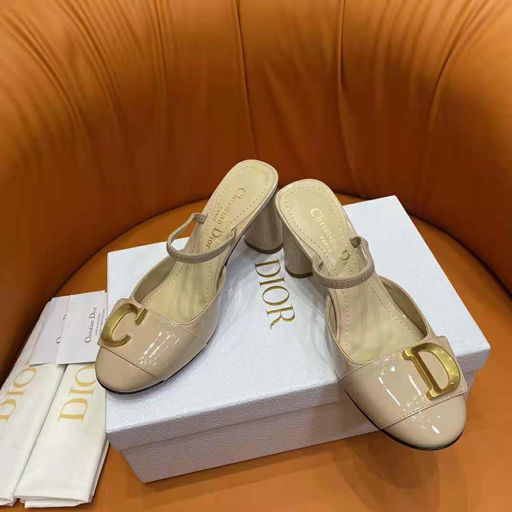 GUỐC Dior Women C’est Dior Heeled Slide Nude Patent Calfskin