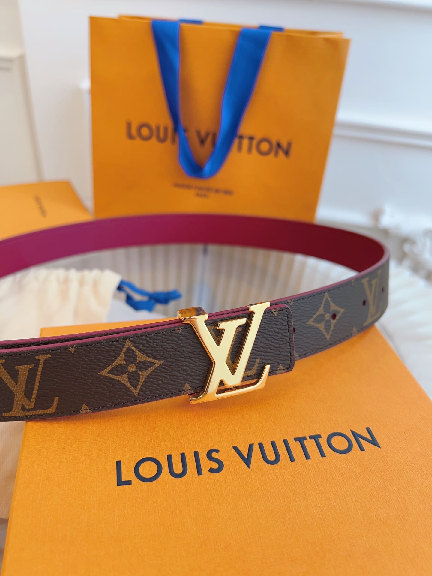 DÂY LƯNG LOUIS VUITTON PURPLE BROWN MONOGRAM LEATHER Khóa vàng