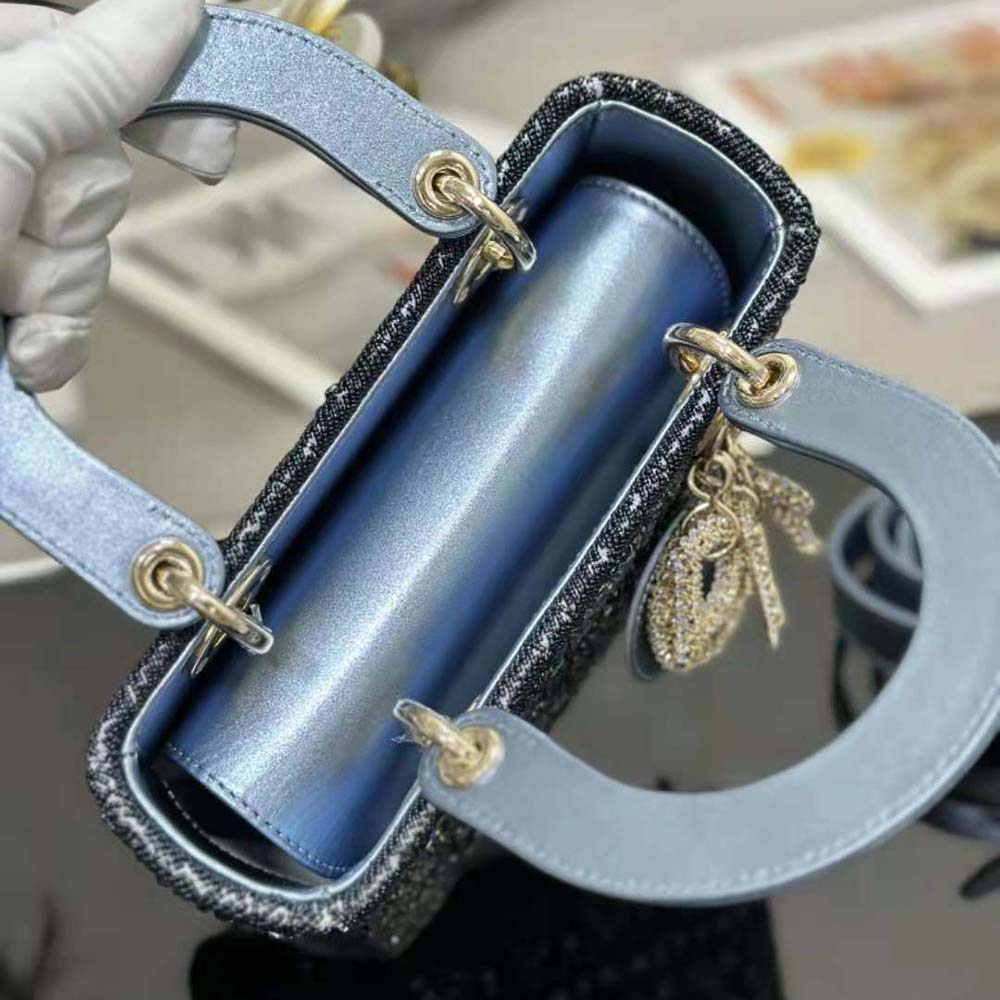 TÚI Dior Women  Small Lady Dior Bag Metallic Calfskin and Satin with Celestial Blue Bead Embroidery