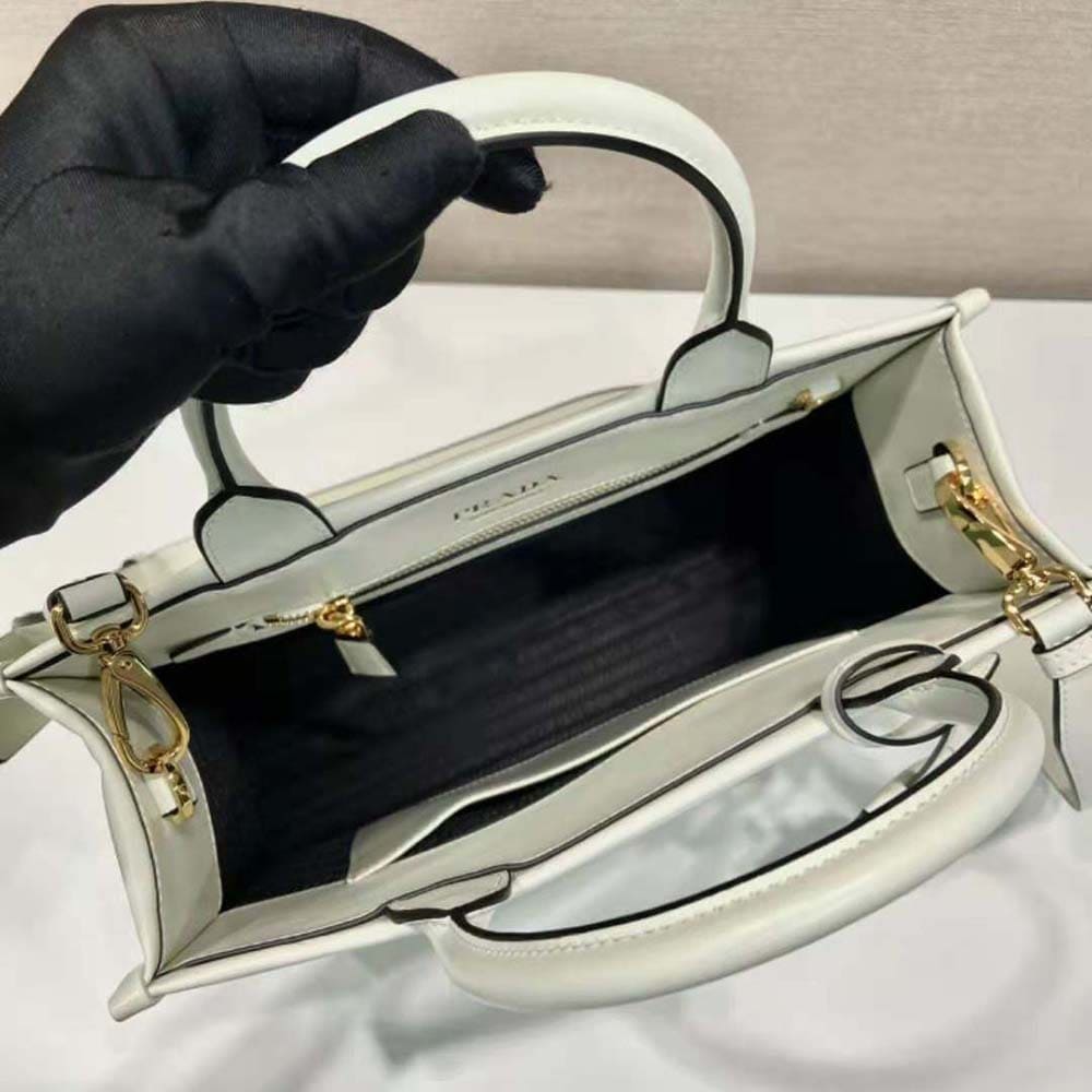 TÚI Prada Women Mini Prada Symbole Leather Bag with Stitching-White