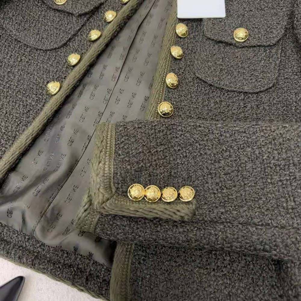 ÁO CELINE Women Chelsea Jacket in Bouclette Natté-Green