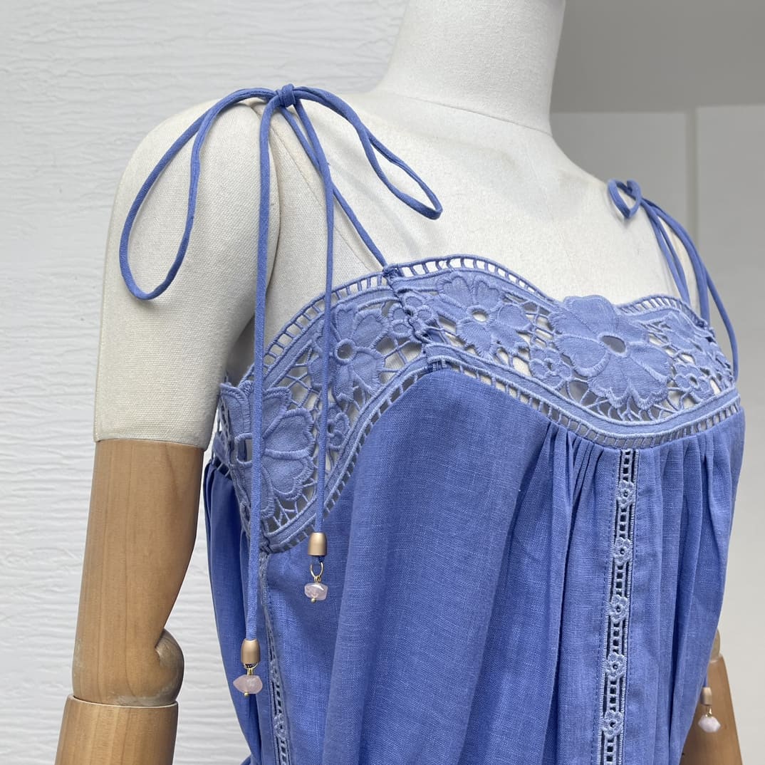 VÁY ZIMMERMANN Lace Patchwork Sleeveless Midi Blue Dress High Classy