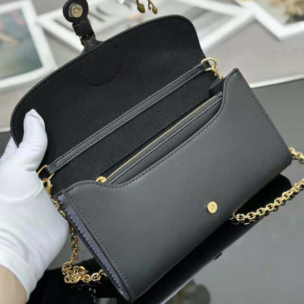 TÚI Dior Women  Bobby East-west Pouch with Chain Black Smooth Calfskin