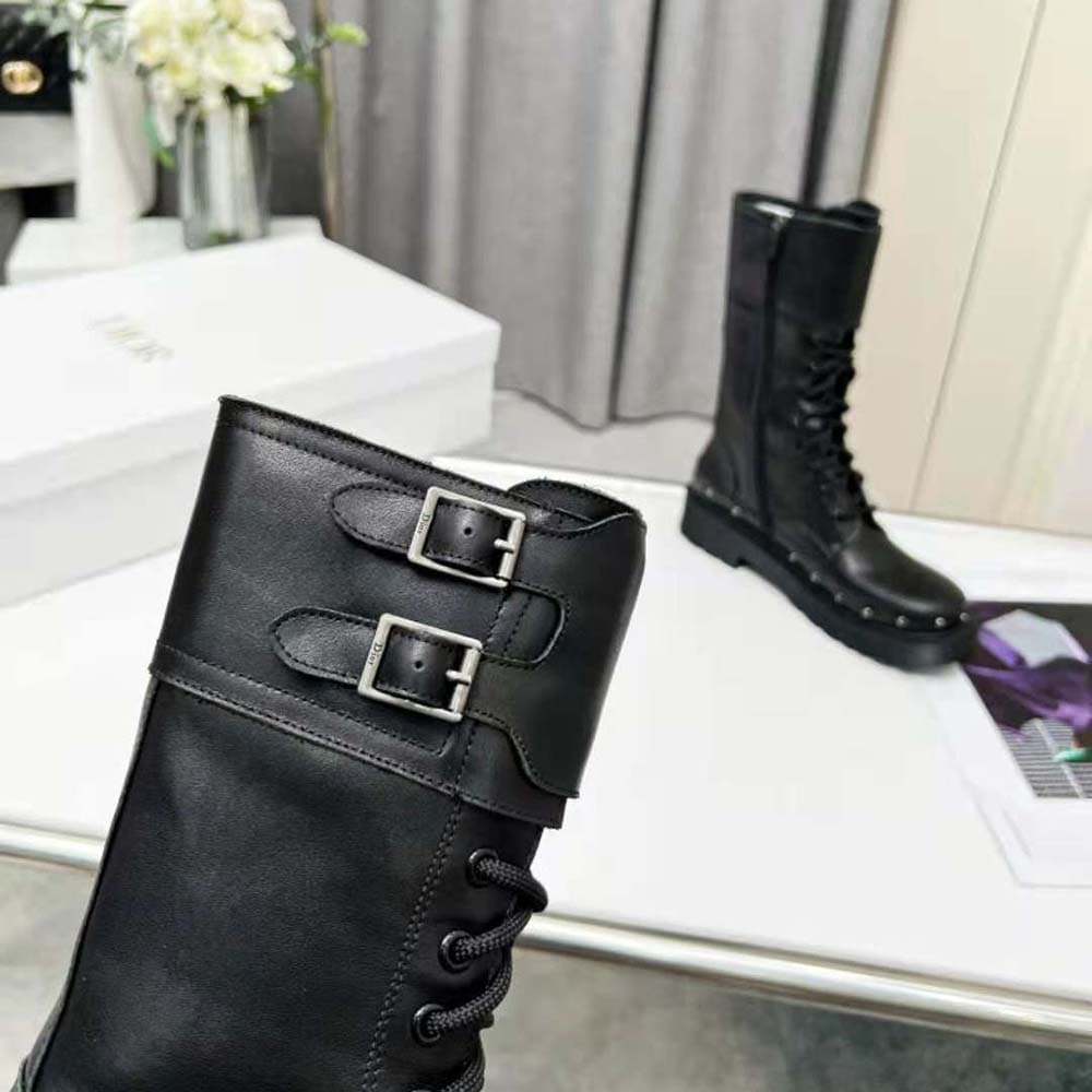 GIÀY Dior Women Diorquake Ankle Boot Black Calfskin