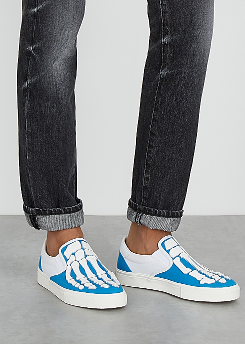 GIÀY AMIRI  Blue skeleton canvas and leather skate sneakers