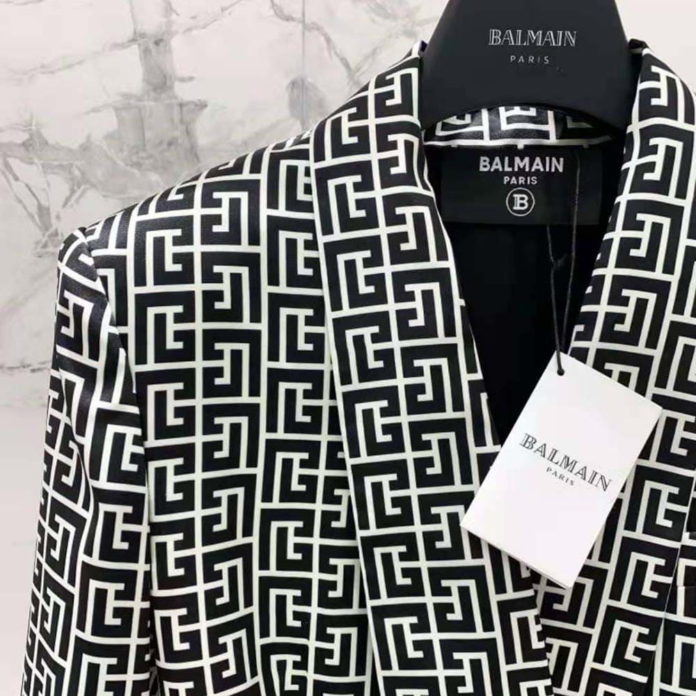 ÁO Balmain Women Monogram Printed Jacket with Shawl Collar