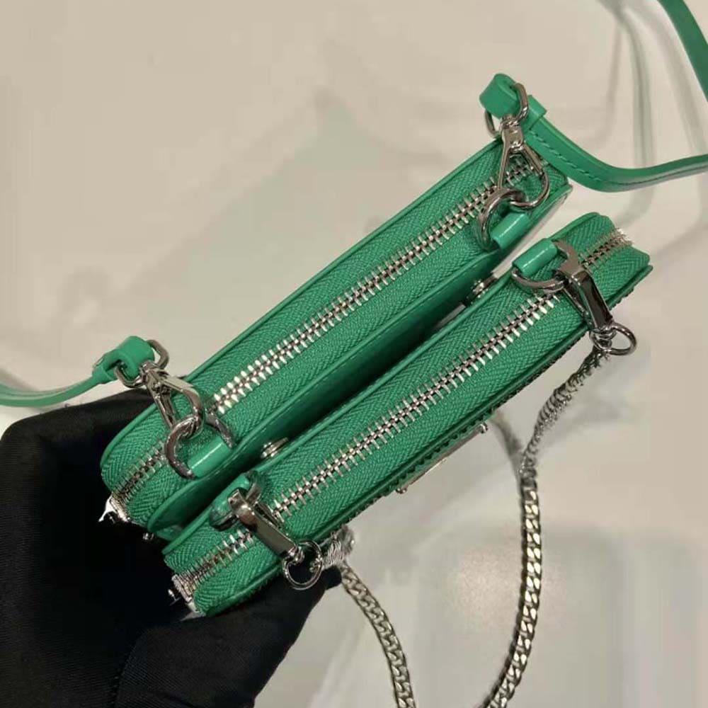 TÚI Prada Women Embellished Satin and Leather Mini-Pouch-Green