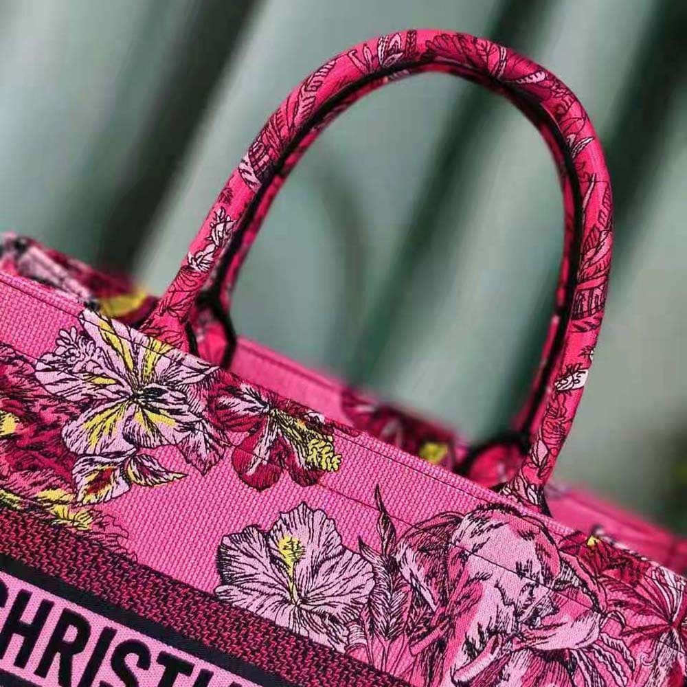 TÚI Dior Women Medium Dior Book Tote Fuchsia Multicolor Toile de Jouy Voyage Embroidery