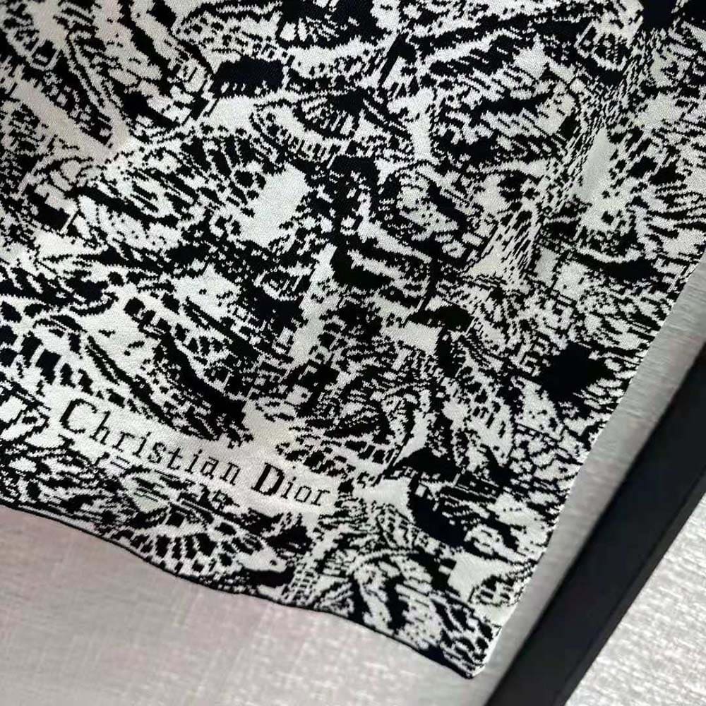 VÁY Dior Straight Dress Black and White Technical Jacquard with Allover Butterfly Motif