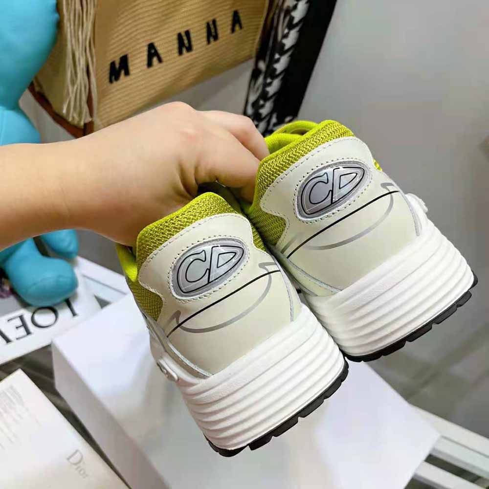 GIÀY DIOR Unisex CD Shoes B30 Low-Top Yellow Mesh and White Technical Fabric