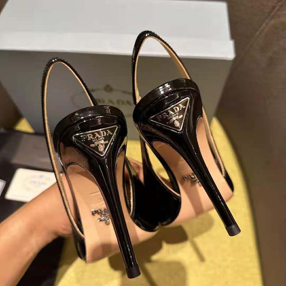 GIÀY Prada Women Patent Leather Slingbacks-Black