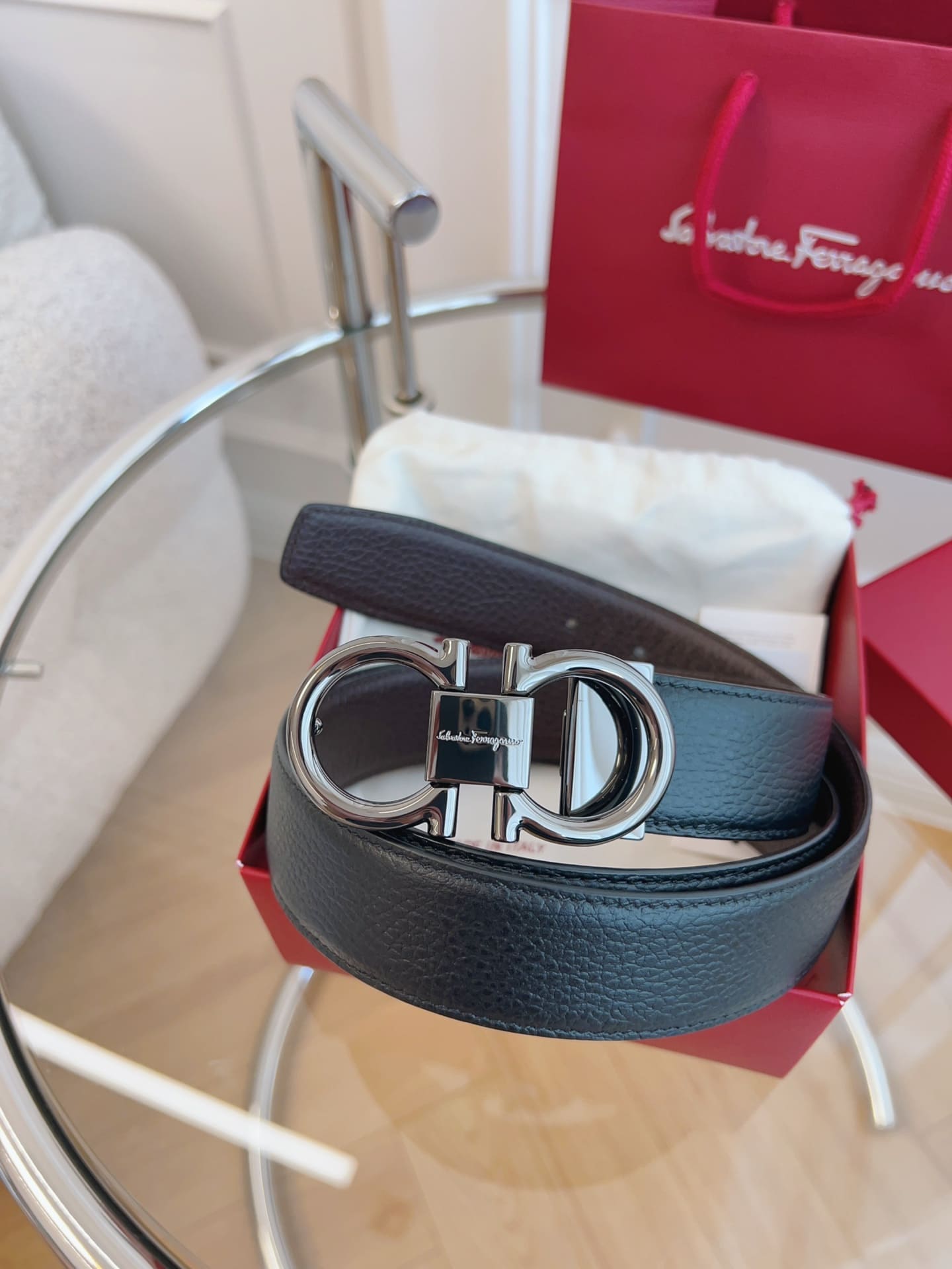DÂY LƯNG Salvatore Ferragamo Adjustable Gancini Belt Khóa bạc