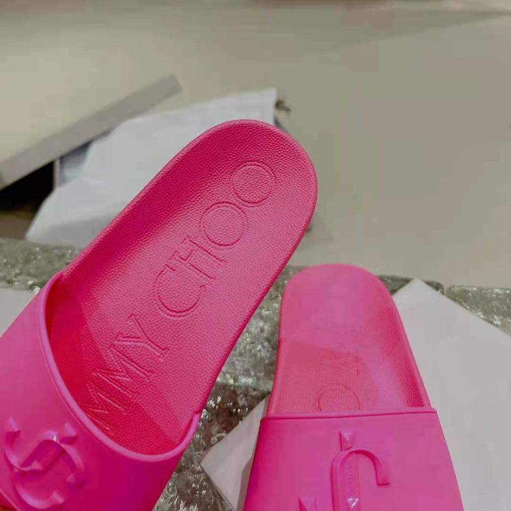 DÉP Jimmy Choo Women Port/F Neon Pink Rubber Slides with JC Monogram