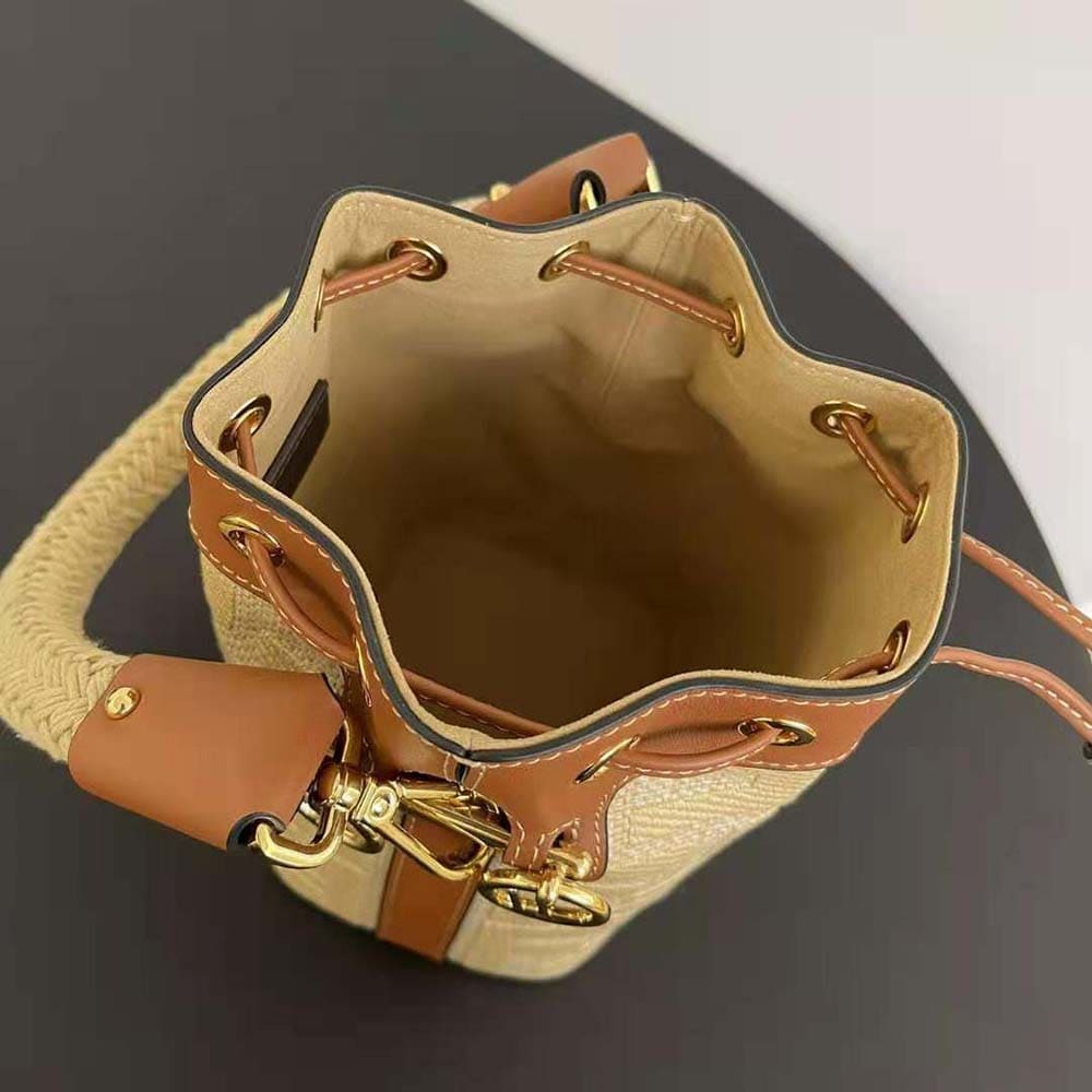 TÚI Fendi Women Mon Tresor Natural Straw Mini-bag with FF Embroidery