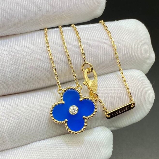 DÂY CHUYỀN VAN CLEEF & ARPELS ALHAMBRA TURQUOISE 15MM GOLD 18K YELLOW GOLD