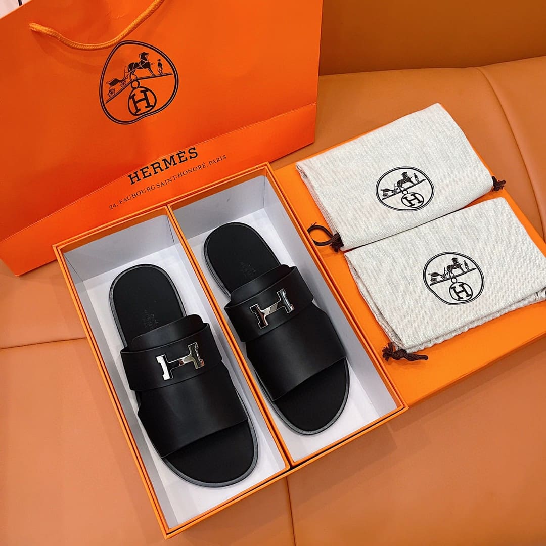 DÉP HERMES ARLES MULE BLACK SANDAL AAA