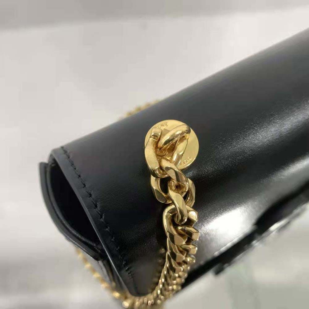 TÚI Celine Women Chain Shoulder Bag Cuir Triomphe in Shiny Calfskin-Black