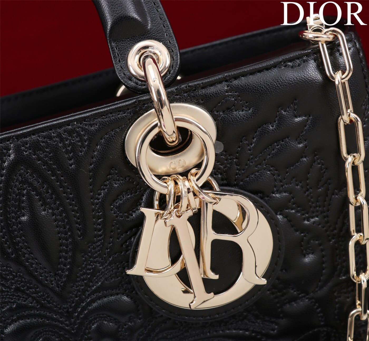 TÚI CHRISTIAN DIOR LADY D-JOY BLACK Quilted-Effect Lambskin with Ornamental Motif