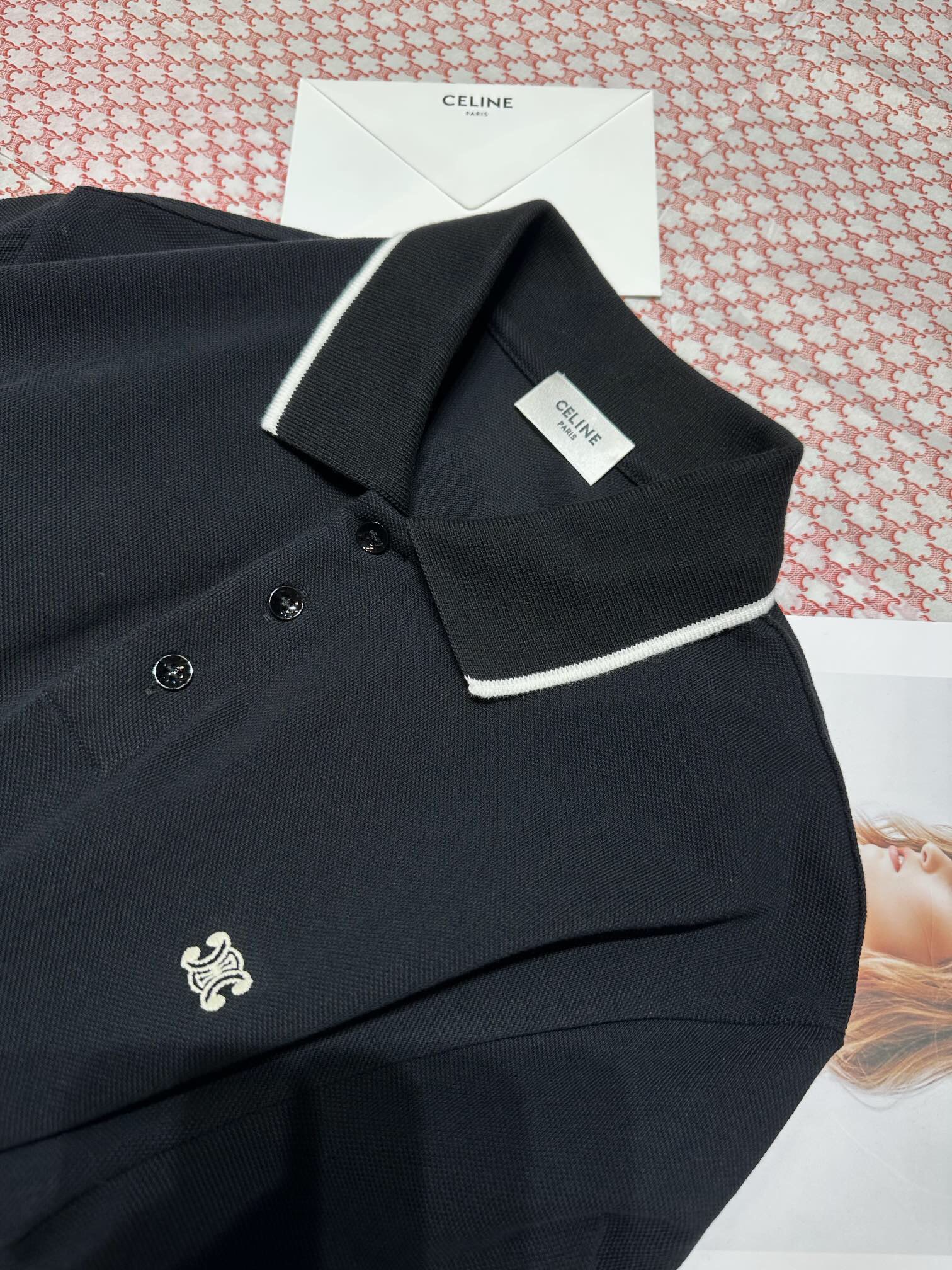 ÁO CELINE POLO SHIRT MÀU ĐEN UNISEX