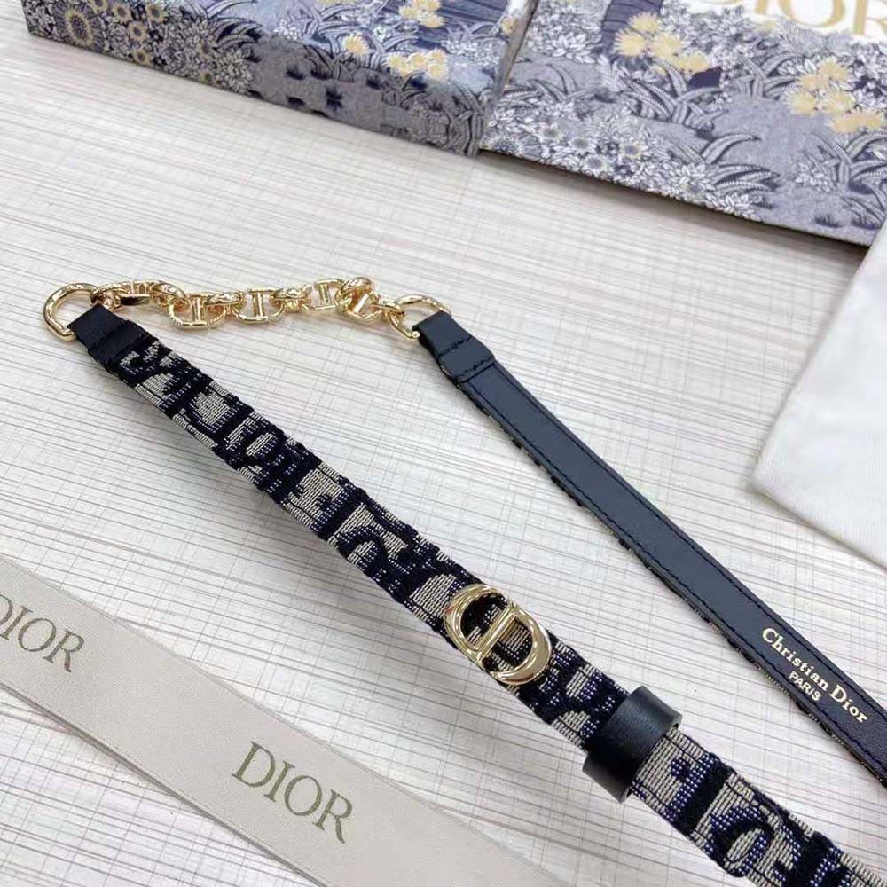 DÂY LƯNG Dior Women Caro Belt Blue Dior Oblique Jacquard with Shiny Gold-Finish Metal 15 MM