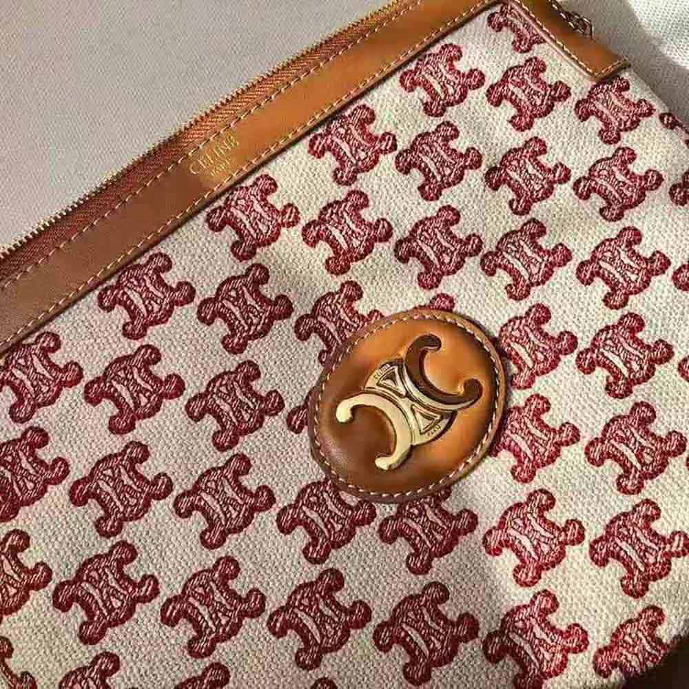 TÚI Celine Women Small Pouch in Textile with Triomphe Embroidery