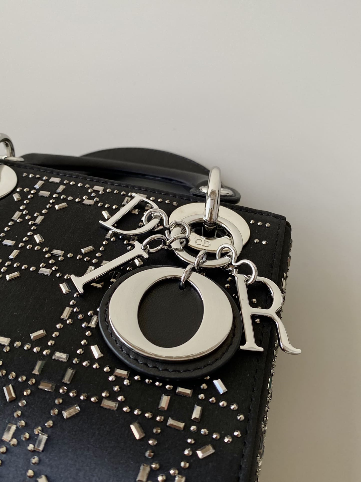 TÚI Dior Women Mini Lady Dior Bag Black Strass Cannage Satin Top Quality