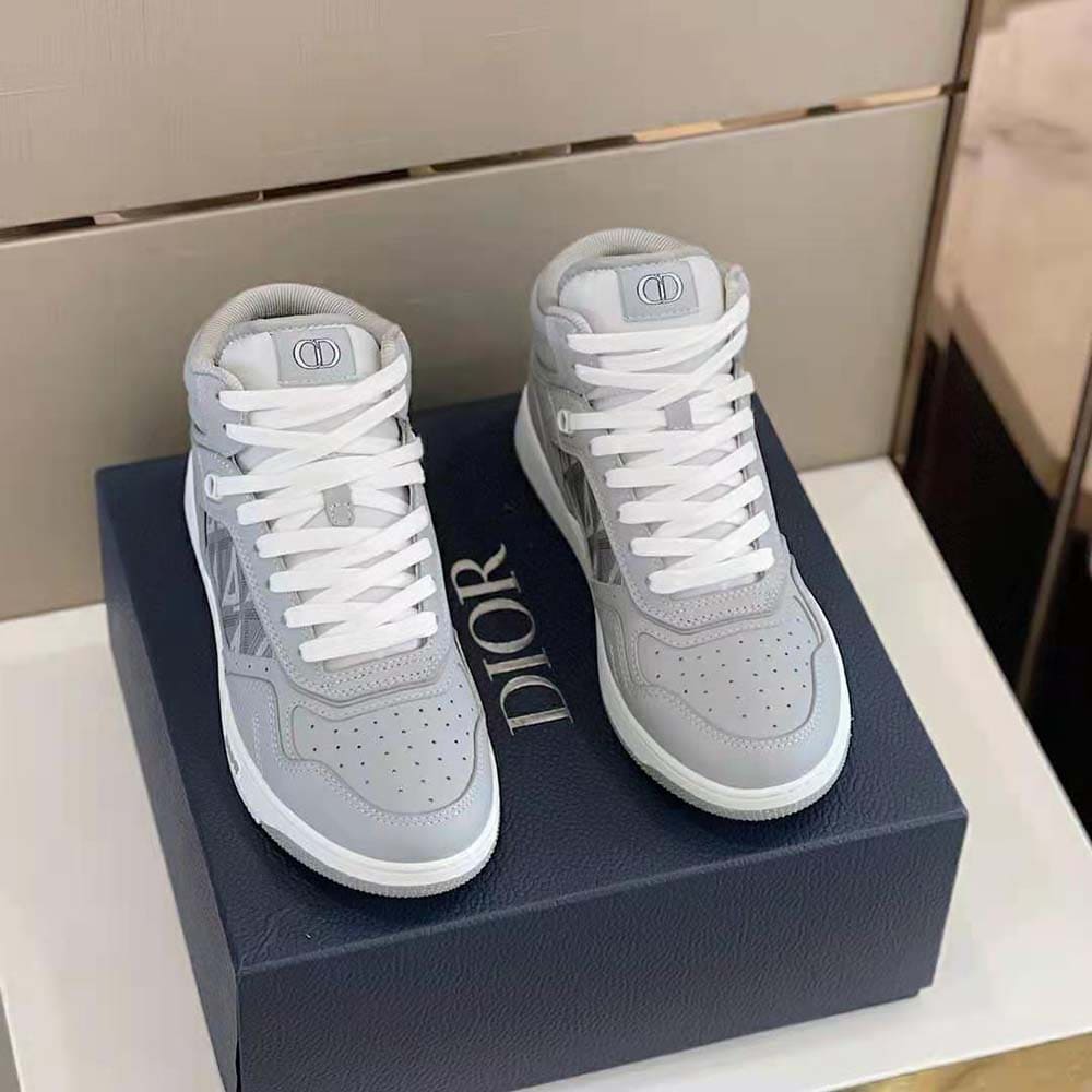 GIÀY DIOR B27 High-Top Sneaker Dior Gray Smooth Calfskin and CD Diamond Canvas