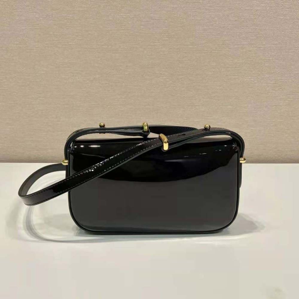 TÚI PRADA Women Patent Leather Shoulder Bag with Flap-Black