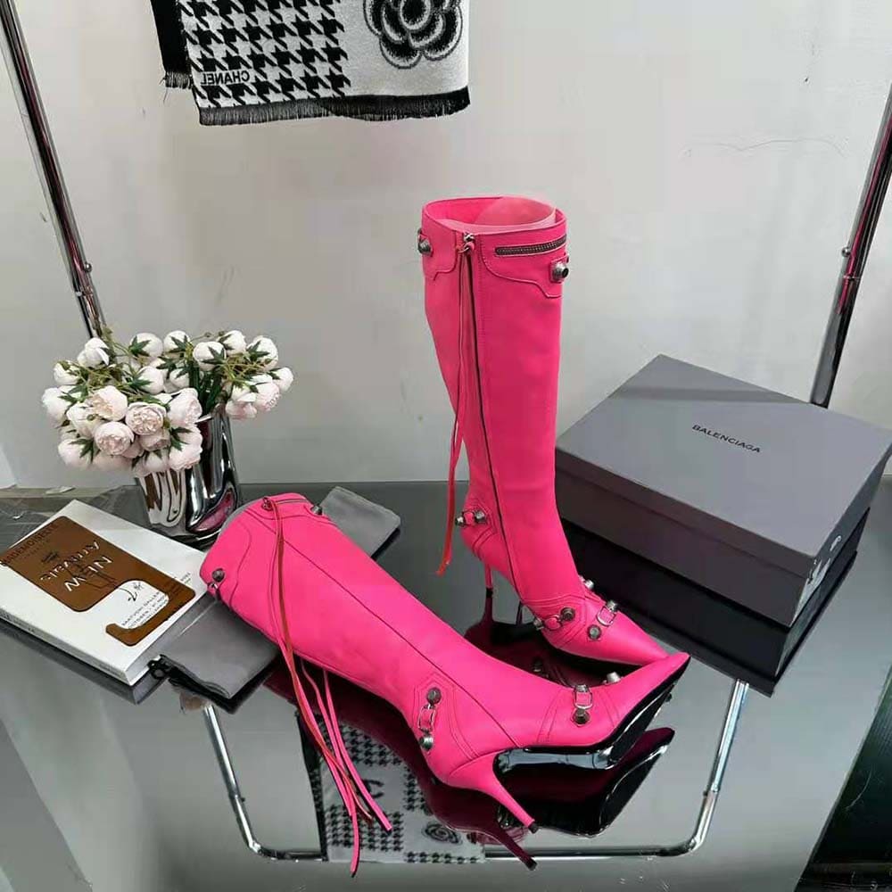 GIÀY Balenciaga Women Cagole 90mm Boot in Pink Arena Lambskin