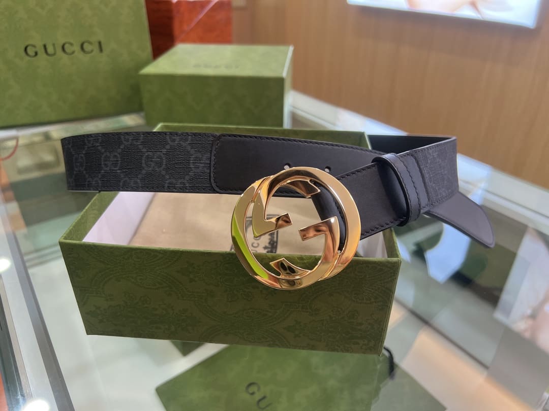 DÂY LƯNG GUCCI GG BLACK CALFSKIN LEATHER Khóa vàng